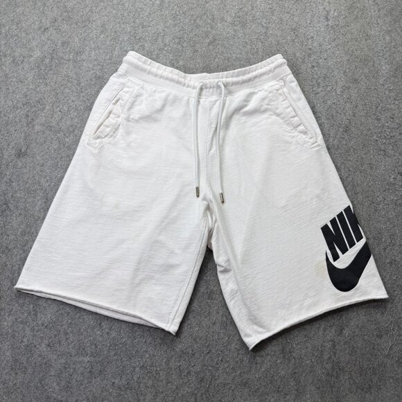 Nike Sportswear Alumni Shorts Men M White French Terry HBR Swoosh 10" 836277 - Picture 1 of 16